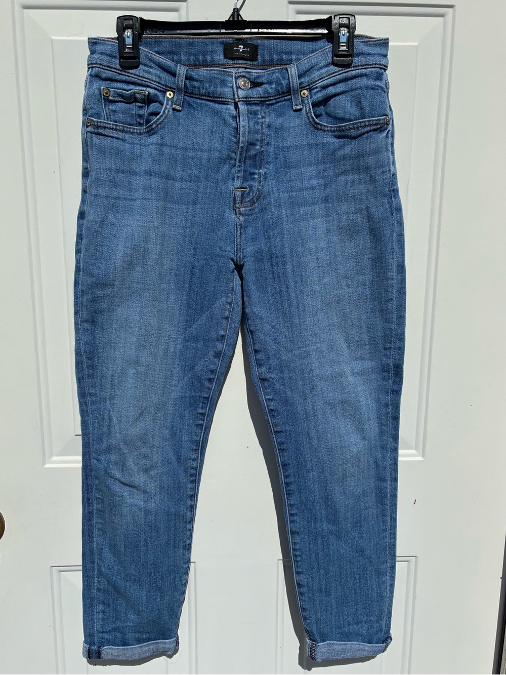 7 For All Mankind Josefina Medium Wash Women’s  Cuffed Jeans Size 28 Button Fly